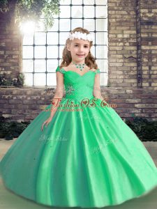 Enchanting Apple Green Straps Neckline Beading Little Girl Pageant Dress Sleeveless Lace Up