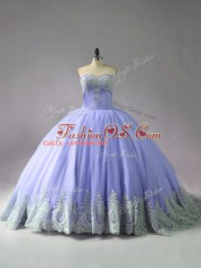 Extravagant Ball Gowns Sleeveless Lavender Vestidos de Quinceanera Court Train Lace Up