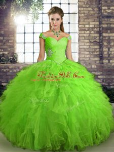 Beauteous Ball Gowns Beading and Ruffles Quinceanera Dress Lace Up Tulle Sleeveless Floor Length