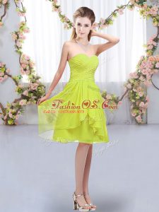 Inexpensive Yellow Green Sweetheart Lace Up Ruffles and Ruching Vestidos de Damas Sleeveless