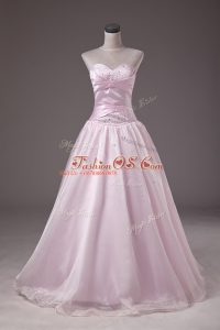 Fashionable Floor Length Baby Pink Quinceanera Gowns Sweetheart Sleeveless Lace Up