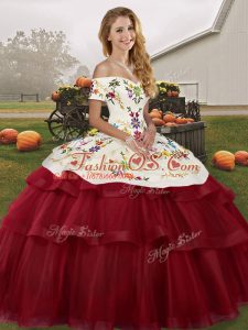 Sleeveless Brush Train Embroidery and Ruffled Layers Lace Up 15 Quinceanera Dress