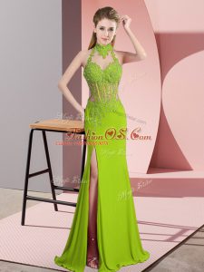 Glorious Green Sleeveless Lace and Appliques Floor Length Prom Dress