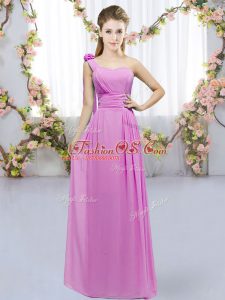 Lilac Lace Up One Shoulder Hand Made Flower Dama Dress Chiffon Sleeveless