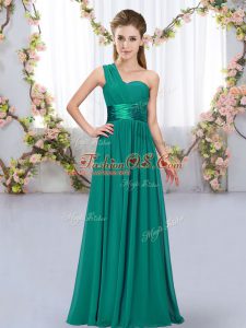 Discount Peacock Green One Shoulder Lace Up Belt Wedding Party Dress Sleeveless