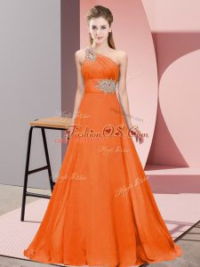 Orange Red Empire Beading and Ruching Military Ball Dresses Lace Up Chiffon Sleeveless