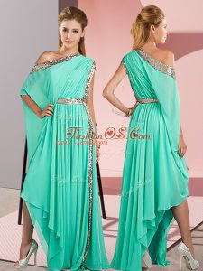 Sleeveless Asymmetrical Sequins Side Zipper Prom Gown with Turquoise