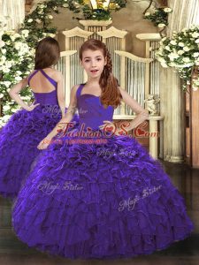 Sleeveless Organza Floor Length Lace Up Kids Pageant Dress in Purple with Ruffles