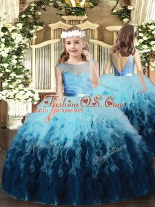 New Style Floor Length Multi-color Kids Pageant Dress Tulle Sleeveless Ruffles