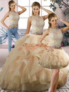 Scoop Sleeveless Tulle Sweet 16 Quinceanera Dress Beading and Ruffles Zipper