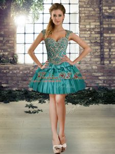 Colorful Mini Length Ball Gowns Sleeveless Teal Prom Evening Gown Lace Up