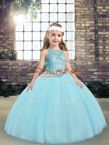 Sleeveless Beading and Appliques Lace Up Girls Pageant Dresses