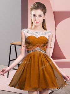 Sumptuous Scoop Sleeveless Chiffon Dress for Prom Beading and Ruching Backless