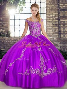 Fitting Tulle Sleeveless Floor Length Quinceanera Dress and Beading and Embroidery