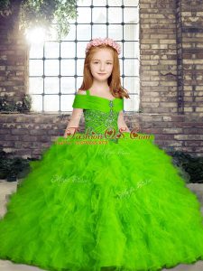 Beading Little Girls Pageant Dress Lace Up Sleeveless Floor Length