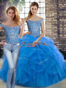 Attractive Tulle Sleeveless Quinceanera Gowns Brush Train and Beading and Ruffles