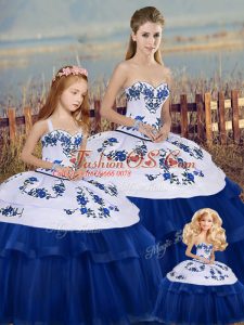 Decent Embroidery and Bowknot 15 Quinceanera Dress Royal Blue Lace Up Sleeveless Floor Length