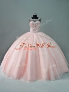 New Style Tulle Sleeveless Floor Length Vestidos de Quinceanera and Beading