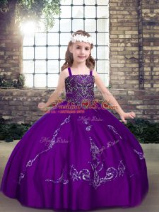 Dazzling Tulle Straps Sleeveless Lace Up Beading Little Girls Pageant Dress Wholesale in Purple