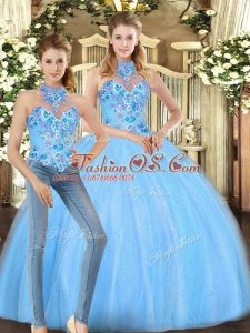 Sleeveless Lace Up Floor Length Embroidery 15th Birthday Dress