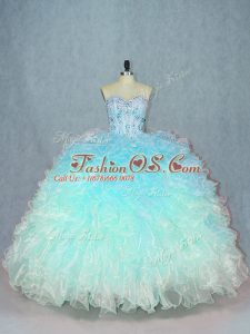 Fashion Multi-color Sleeveless Beading and Ruffles Lace Up Quince Ball Gowns