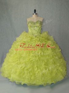 Sleeveless Brush Train Beading and Ruffles Lace Up Quinceanera Dresses