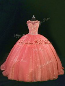 Artistic Floor Length Orange Quinceanera Dresses Scoop Sleeveless Lace Up