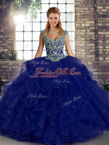 Luxury Purple Sleeveless Tulle Lace Up Sweet 16 Quinceanera Dress for Military Ball and Sweet 16 and Quinceanera
