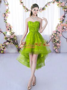 Discount High Low Olive Green Dama Dress for Quinceanera Sweetheart Sleeveless Lace Up