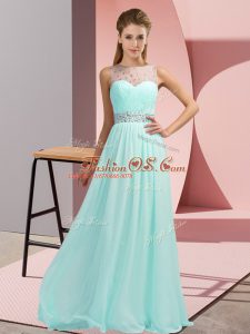 Nice Floor Length Light Blue Prom Dress Scoop Sleeveless Backless