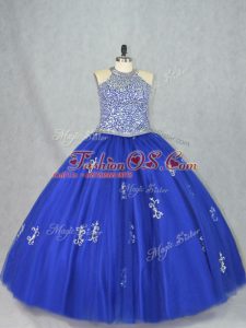 Beading Sweet 16 Dresses Blue Lace Up Sleeveless Floor Length