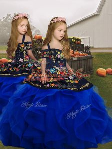 Wonderful Royal Blue Sleeveless Tulle Lace Up Little Girl Pageant Dress for Party and Wedding Party