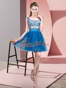 Blue Bateau Zipper Lace Court Dresses for Sweet 16 Sleeveless