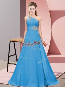 Best Selling Sleeveless Chiffon Floor Length Lace Up Party Dress for Toddlers in Blue with Beading