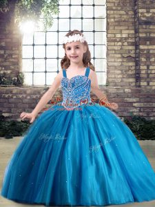 Sleeveless Lace Up Floor Length Beading Child Pageant Dress