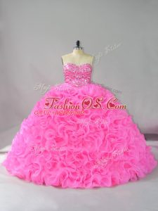 Best Selling Hot Pink Sleeveless Beading and Ruffles Floor Length Sweet 16 Quinceanera Dress