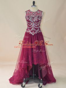 Perfect Burgundy Prom Dress Prom and Party with Beading and Lace Scoop Sleeveless Lace Up