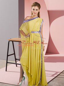 Yellow One Shoulder Side Zipper Sequins Party Dress Wholesale Sleeveless