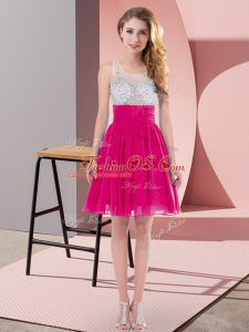 Enchanting Fuchsia Sleeveless Beading Mini Length Quinceanera Court of Honor Dress