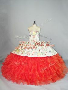 Noble Sweetheart Sleeveless Lace Up Quince Ball Gowns Coral Red Organza
