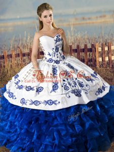 Pretty Ball Gowns Ball Gown Prom Dress Blue And White Sweetheart Organza Sleeveless Floor Length Lace Up