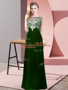 Attractive Dark Green Backless Prom Dresses Beading Sleeveless Floor Length