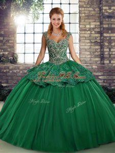 Fitting Ball Gowns 15th Birthday Dress Green Straps Tulle Sleeveless Floor Length Lace Up