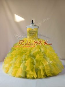 Exceptional Multi-color Organza Lace Up Sweetheart Sleeveless Floor Length Quince Ball Gowns Beading and Ruffles