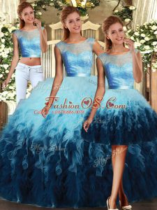 Multi-color Lace Up Quinceanera Gown Lace and Ruffles Sleeveless Floor Length