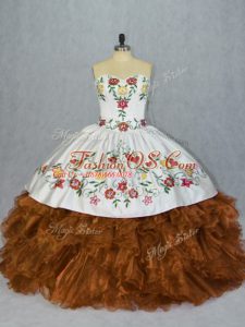 Floor Length Ball Gowns Sleeveless Brown 15th Birthday Dress Lace Up