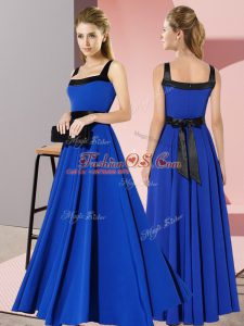 Stylish Floor Length Royal Blue Damas Dress Chiffon Sleeveless Belt