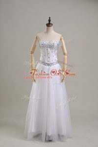 Sleeveless Floor Length Beading Lace Up Wedding Dresses with White