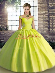 Yellow Green Lace Up Off The Shoulder Beading Quinceanera Gown Tulle Sleeveless