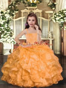 Amazing Orange Kids Formal Wear Party and Sweet 16 and Wedding Party with Ruffles Straps Sleeveless Lace Up